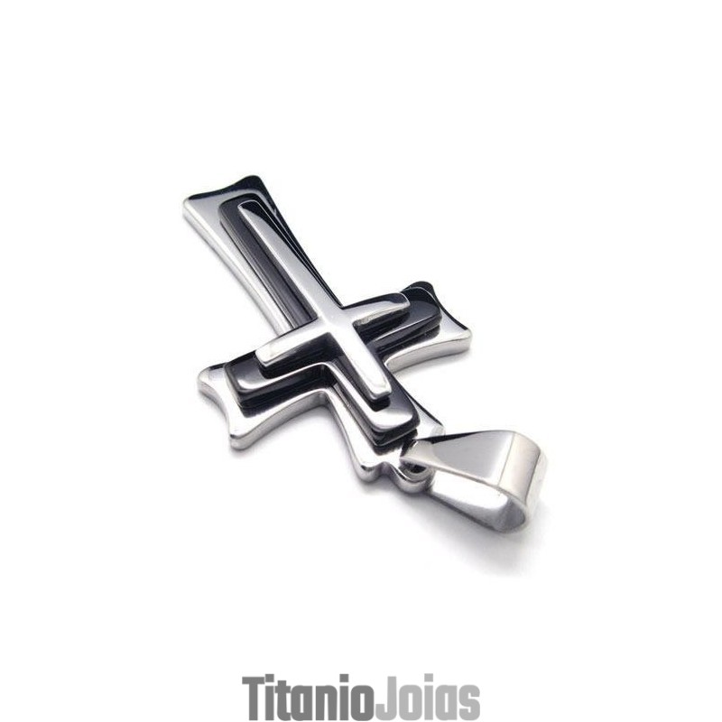 Colar Com Pingente De Cruz De Titânio Puro E Prata Preta Para Homens Colar Com Pingente De Cruz De Titânio Puro E Prata Preta Para Homens