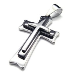 Colar Com Pingente De Cruz De Titânio Puro E Prata Preta Para Homens