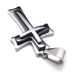 Colar Com Pingente De Cruz De Titânio Puro E Prata Preta Para Homens