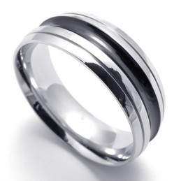 Anel De Titânio Com Detalhes Em Preto