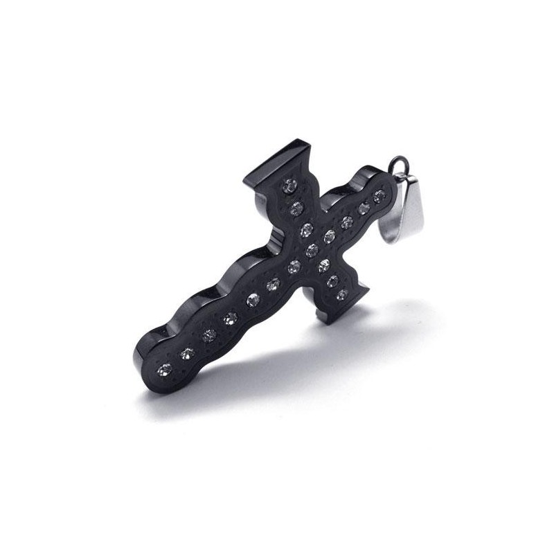 Colar Com Pingente De Cruz Em Titânio Puro Preto Masculino Colar Com Pingente De Cruz Em Titânio Puro Preto Masculino