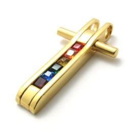 Pingente De Titânio Dourado Com Zircônias Coloridas