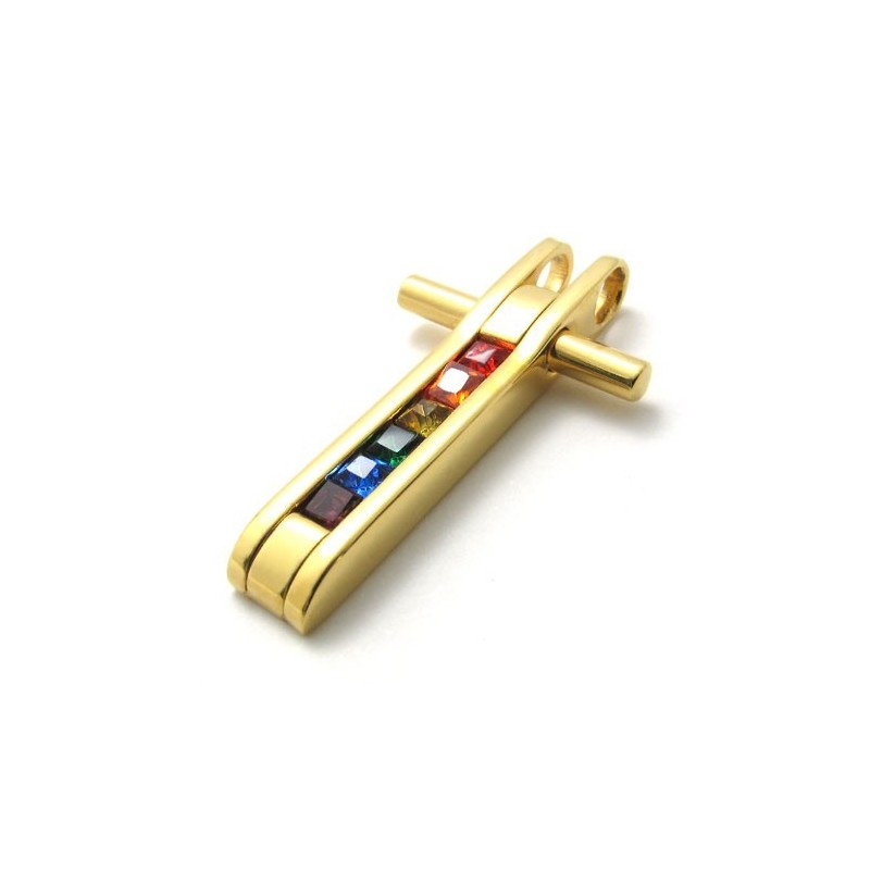 Pingente De Titânio Dourado Com Zircônias Coloridas Pingente De Titânio Dourado Com Zircônias Coloridas
