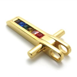 Pingente De Titânio Dourado Com Zircônias Coloridas