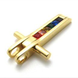 Pingente De Titânio Dourado Com Zircônias Coloridas