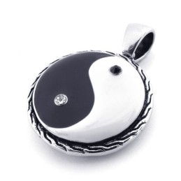 Pingente Taichi De Titânio Preto E Branco Com Strass