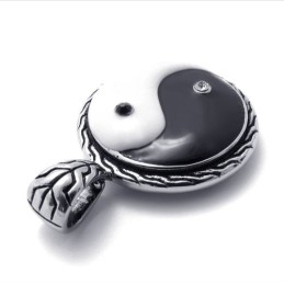 Pingente Taichi De Titânio Preto E Branco Com Strass