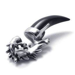Pingente De Dente De Lobo Preto De Titânio
