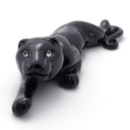 Pingente De Leão Preto Em Titânio Com Strass