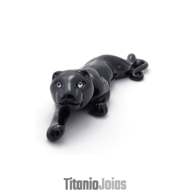 Pingente De Leão Preto Em Titânio Com Strass Pingente De Leão Preto Em Titânio Com Strass