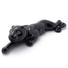 Pingente De Leão Preto Em Titânio Com Strass