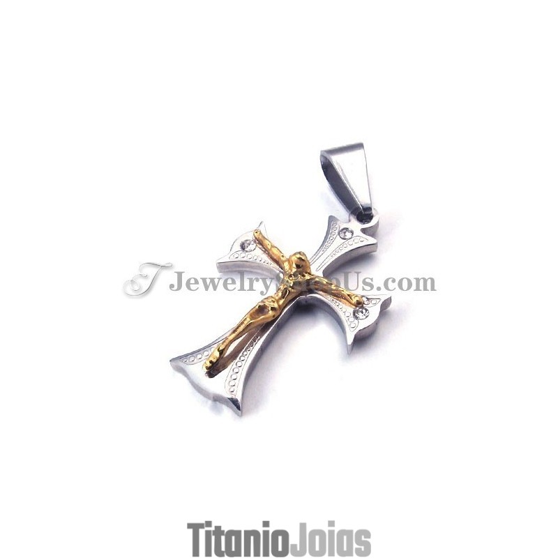 Pingente De Cruz De Titânio Dourado Para Jesus Para Mulheres