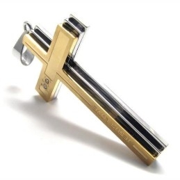 Colar Com Pingente De Cruz Em Titânio Puro Dourado E Prateado
