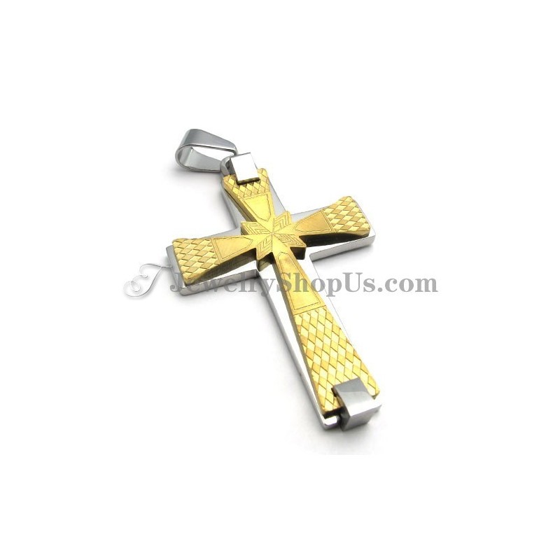 Pingente De Cruz Elegante Em Titânio Dourado Pingente De Cruz Elegante Em Titânio Dourado