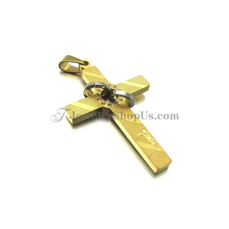 Pingente De Titânio Dourado Com Cruz E Strass Em Círculos Pingente De Titânio Dourado Com Cruz E Strass Em Círculos