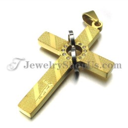 Pingente De Titânio Dourado Com Cruz E Strass Em Círculos