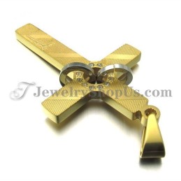 Pingente De Titânio Dourado Com Cruz E Strass Em Círculos