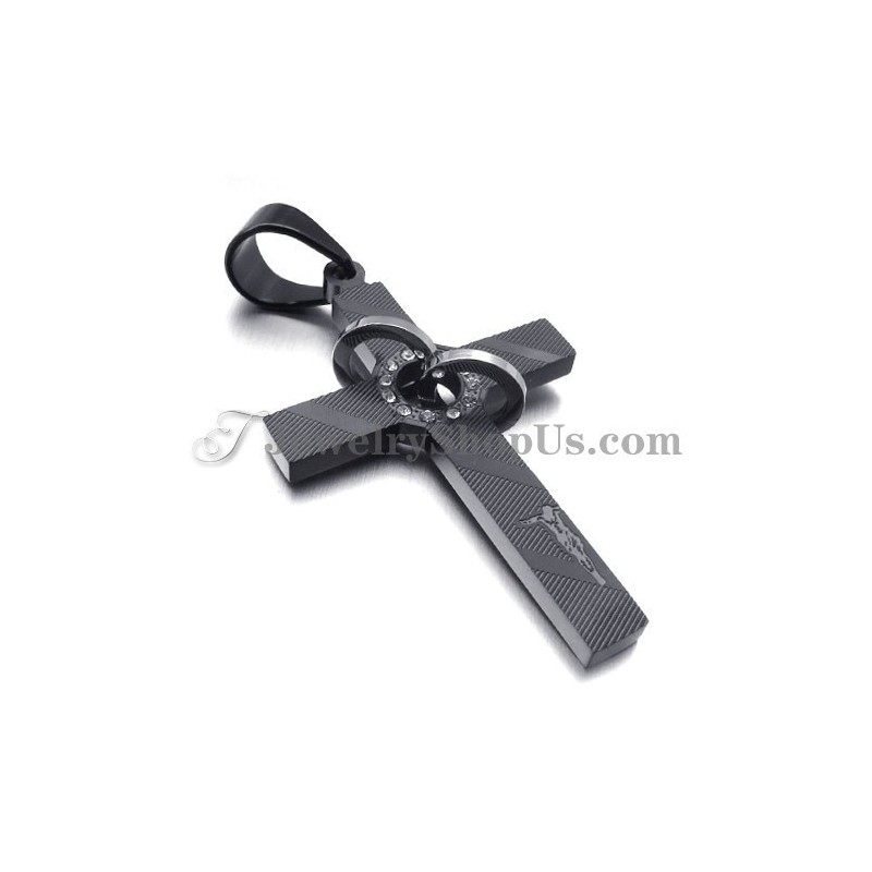 Pingente De Titânio Preto Com Cruz E Strass Em Círculos Pingente De Titânio Preto Com Cruz E Strass Em Círculos