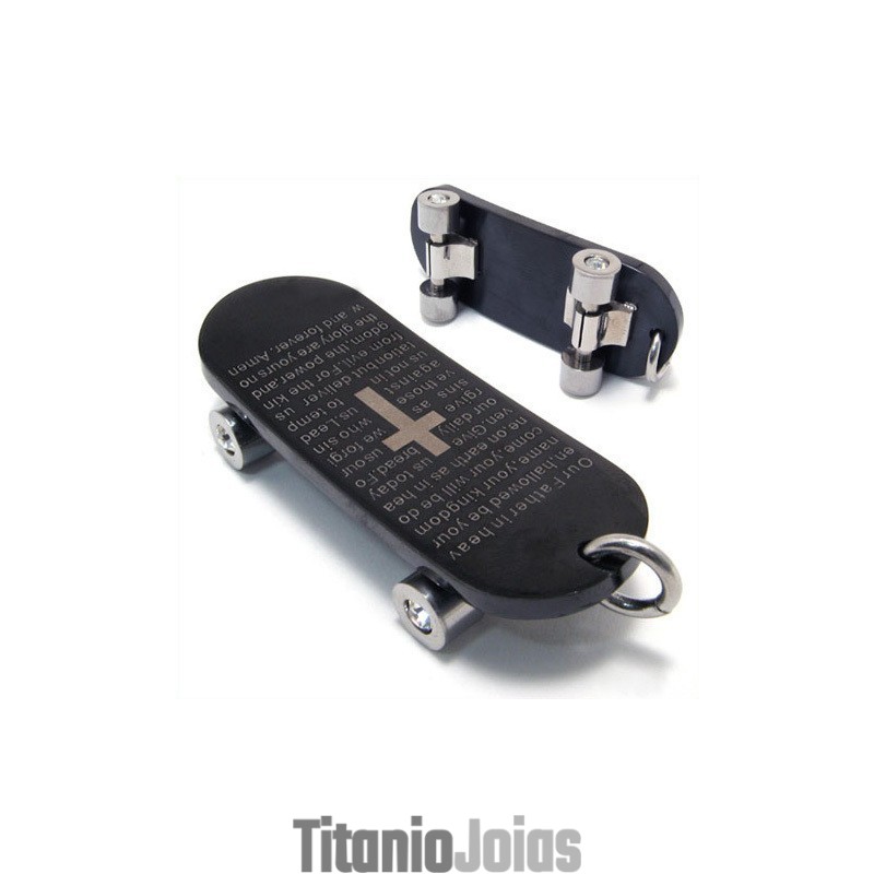 Colar Masculino Com Pingente De Cruz Em Titânio Puro E Pingente De Skate Colar Masculino Com Pingente De Cruz Em Titânio Puro E Pingente De Skate