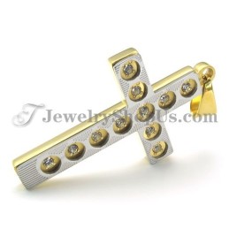 Pingente Elegante De Titânio Com Cruz Dourada E Strass