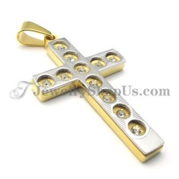Pingente Elegante De Titânio Com Cruz Dourada E Strass