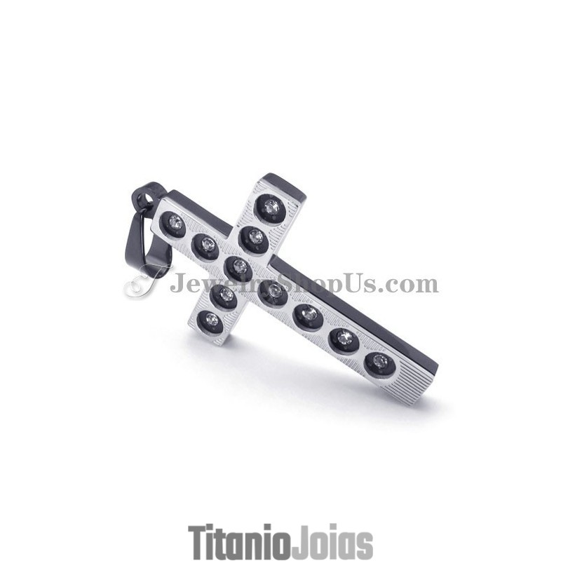 Pingente Elegante De Titânio Com Cruz Preta E Strass Pingente Elegante De Titânio Com Cruz Preta E Strass