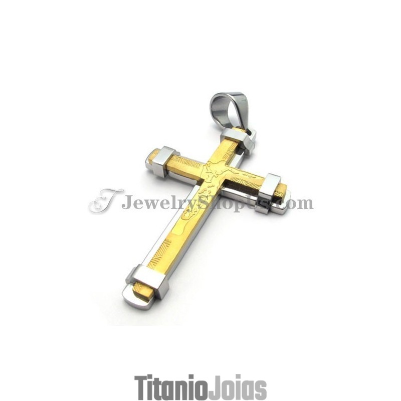 Lindo Pingente De Cruz De Titânio Dourado E Prateado Lindo Pingente De Cruz De Titânio Dourado E Prateado