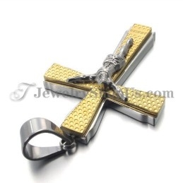 Elegante Pingente De Cruz De Jusus Em Titânio E Ouro