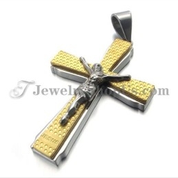Elegante Pingente De Cruz De Jusus Em Titânio E Ouro