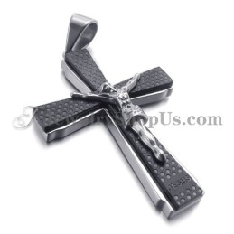 Pingente Elegante De Cruz De Jusus Em Titânio Preto