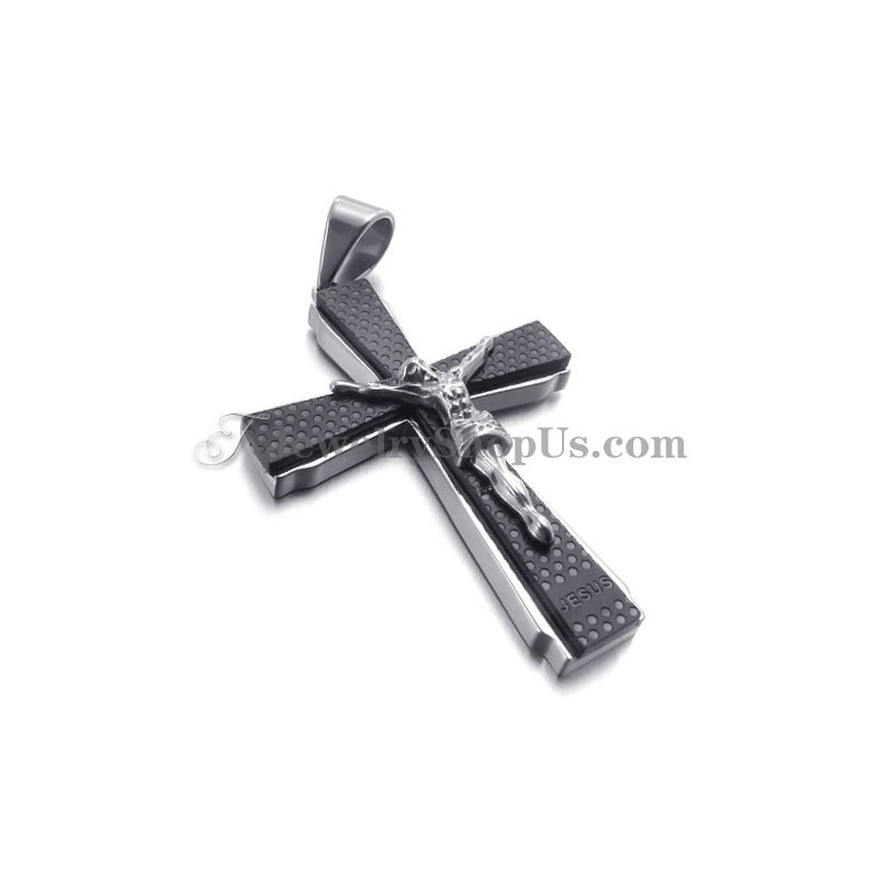Pingente Elegante De Cruz De Jusus Em Titânio Preto Pingente Elegante De Cruz De Jusus Em Titânio Preto
