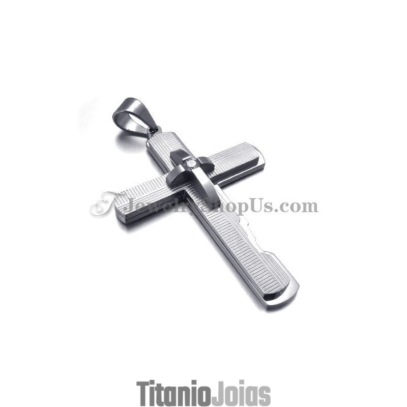 Pingente De Cruz De Titânio Prateado