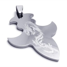 Colar Masculino Com Pingente De Dragão E Cruz De Aço De Tungstênio (Novo)