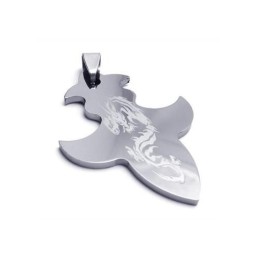 Colar Masculino Com Pingente De Dragão E Cruz De Aço De Tungstênio (Novo)