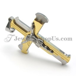 Pingente Clássico De Cruz De Jesus Em Titânio E Ouro