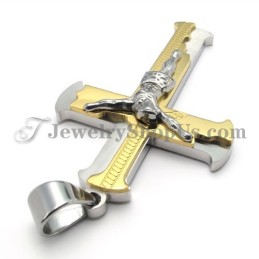 Pingente Clássico De Cruz De Jesus Em Titânio E Ouro