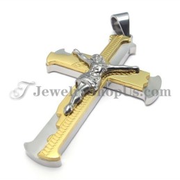 Pingente Clássico De Cruz De Jesus Em Titânio E Ouro