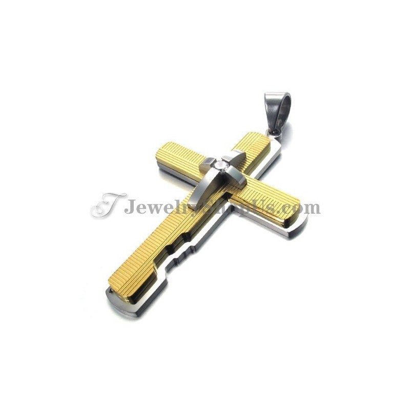 Pingente De Cruz De Titânio Dourado