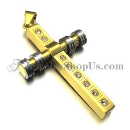 Lindo Pingente De Cruz De Titânio Dourado Com Strass