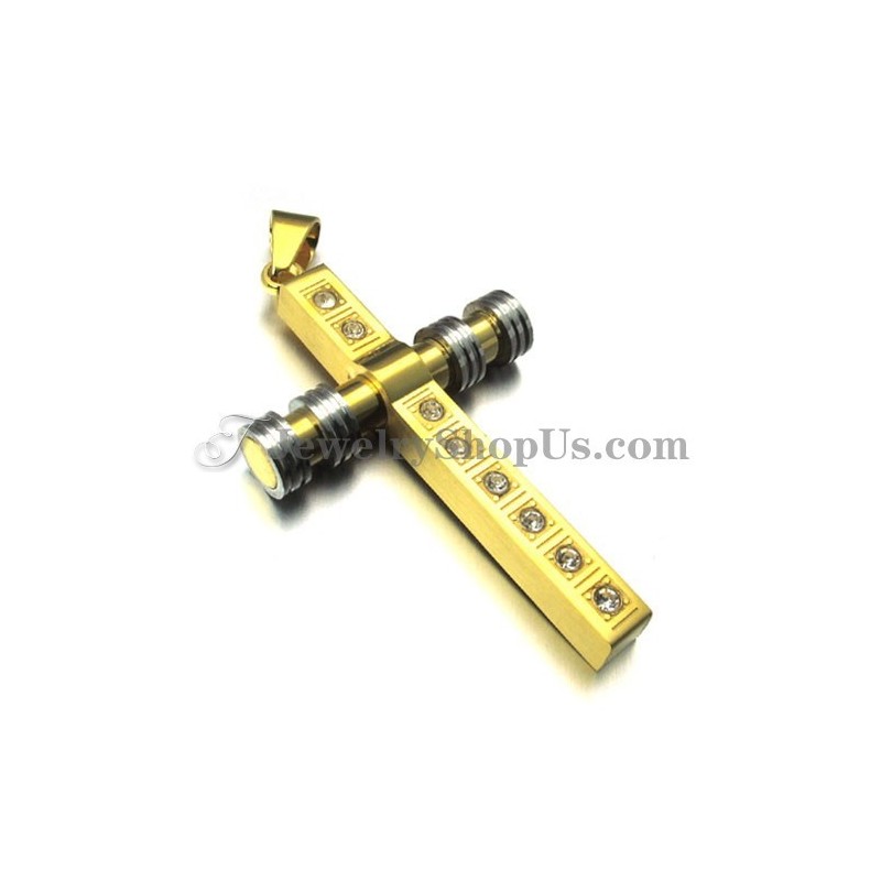 Lindo Pingente De Cruz De Titânio Dourado Com Strass Lindo Pingente De Cruz De Titânio Dourado Com Strass