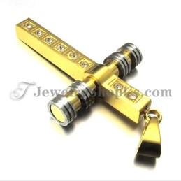 Lindo Pingente De Cruz De Titânio Dourado Com Strass