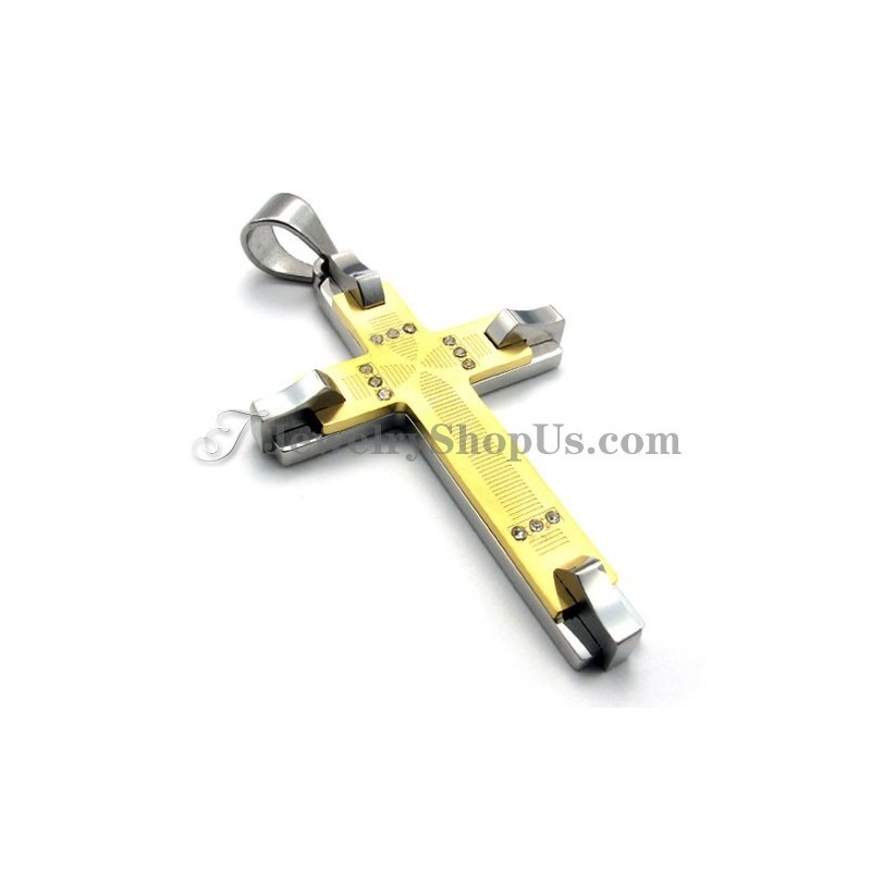 Lindo Pingente De Cruz De Titânio Dourado Com Strass Lindo Pingente De Cruz De Titânio Dourado Com Strass
