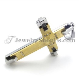 Lindo Pingente De Cruz De Titânio Dourado Com Strass