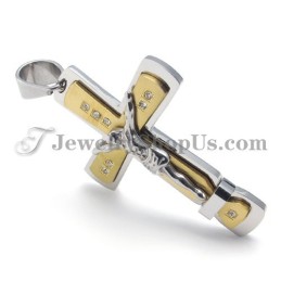 Lindo Pingente De Cruz De Jesus Em Titânio Dourado