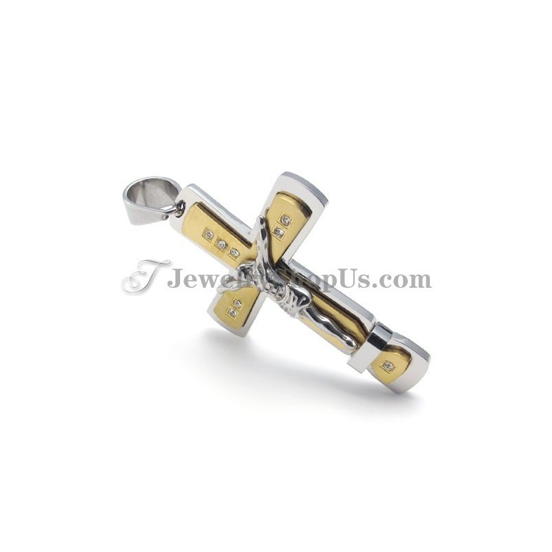 Lindo Pingente De Cruz De Jesus Em Titânio Dourado