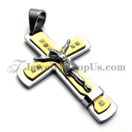 Lindo Pingente De Cruz De Jesus Em Titânio Dourado