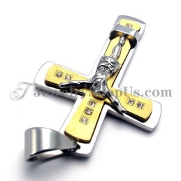 Lindo Pingente De Cruz De Jesus Em Titânio Dourado