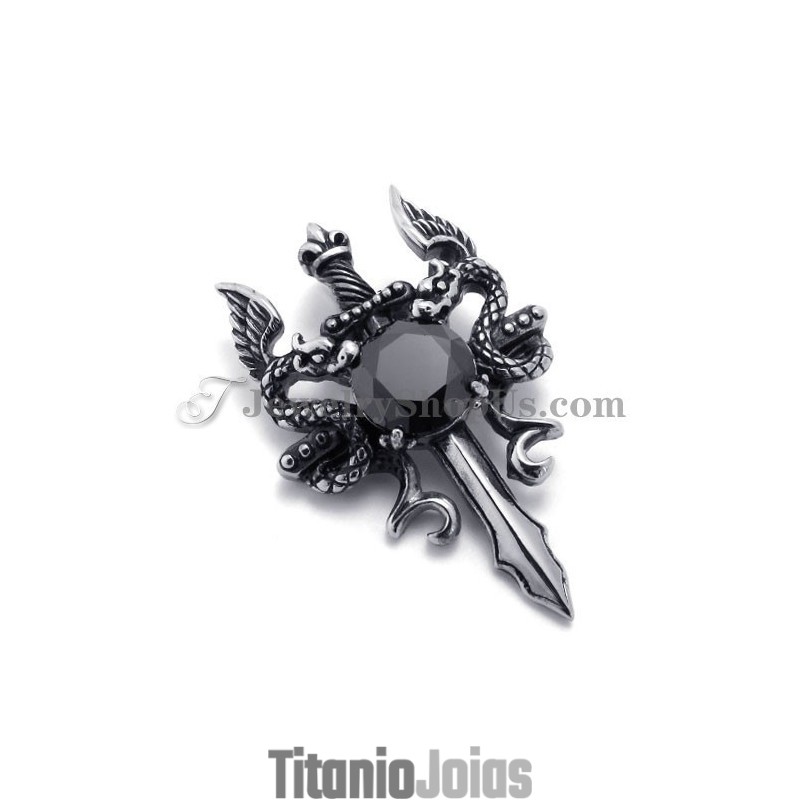 Pingente De Espada De Titânio Da Moda Com Zircônia Preta