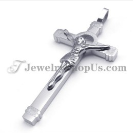Pingente Elegante De Cruz De Jesus Em Titânio Prateado