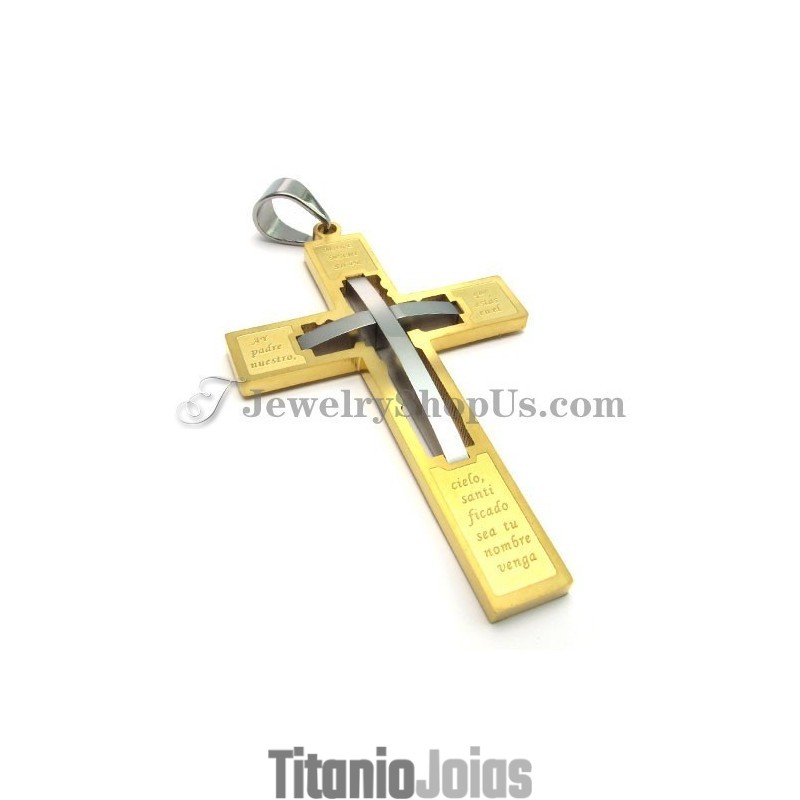 Pingente Elegante De Titânio Com Cruz Dourada